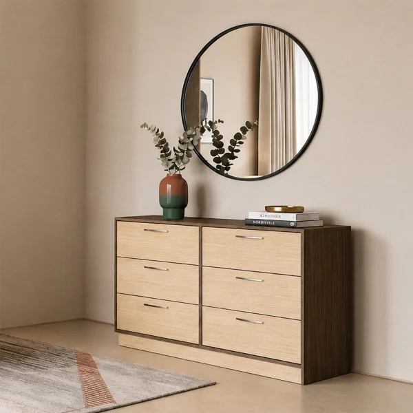 Cassettiera 130x81h cm 6 cassetti rovere chiaro e rovere scuro Pitigliano