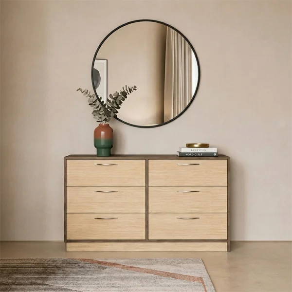 Cassettiera 130x81h cm 6 cassetti rovere chiaro e rovere scuro Pitigliano