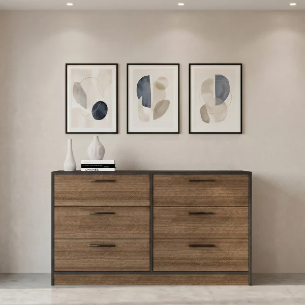 Cassettiera 130x81h cm 6 cassetti rovere scuro nero frassinato Loly