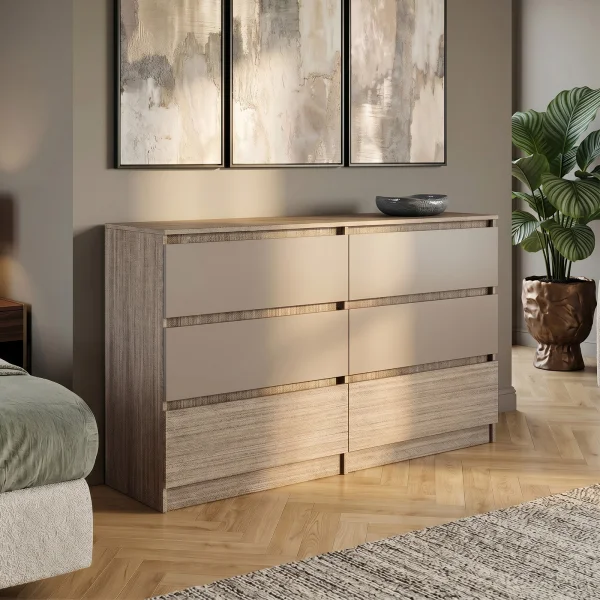 Cassettiera 138x81h cm 6 cassetti rovere scuro marrone Imma