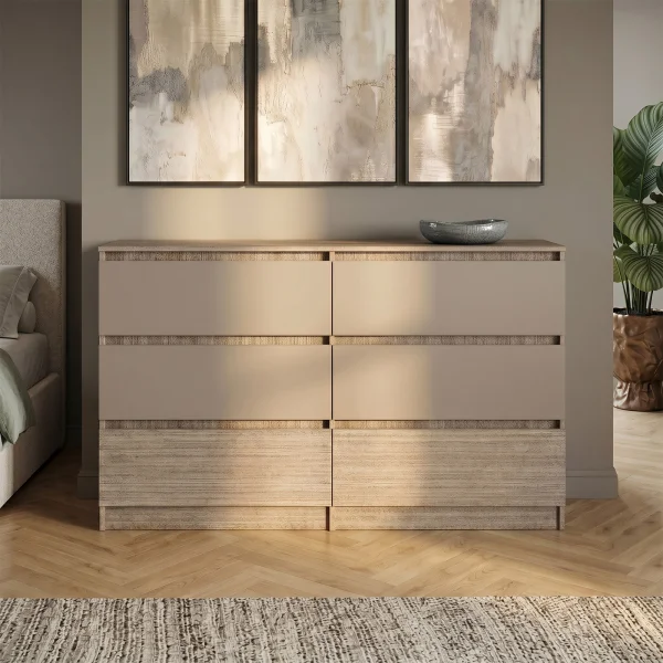 Cassettiera 138x81h cm 6 cassetti rovere scuro marrone Imma