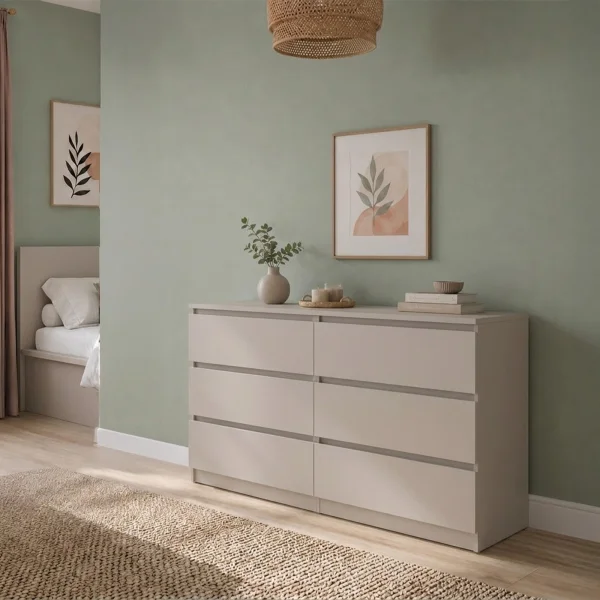 Cassettiera 150x76h cm 6 cassetti moderna beige cashmere Krea