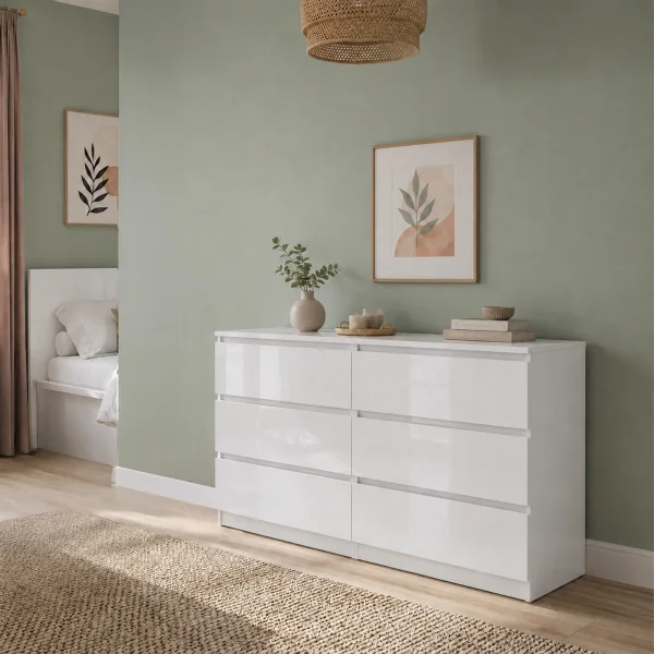 Cassettiera 150x76h cm 6 cassetti moderna bianco lucido Krea