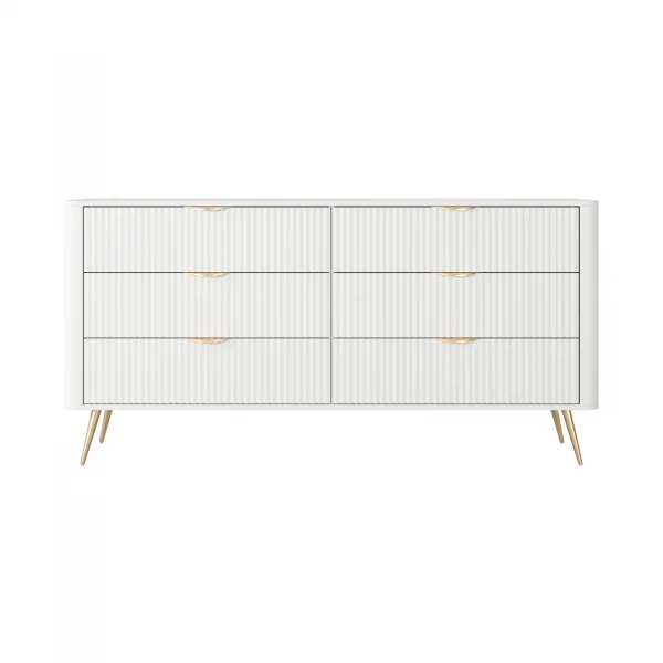 Madia moderna 163x81h cm 6 cassetti moderna bianco opaco cannettato Ramis