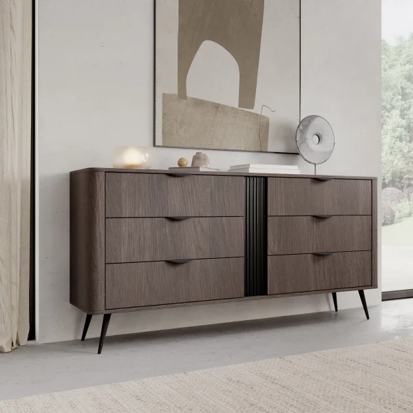 Cassettiera 163x81h cm 6 cassetti soggiorno wengè nero Vesper