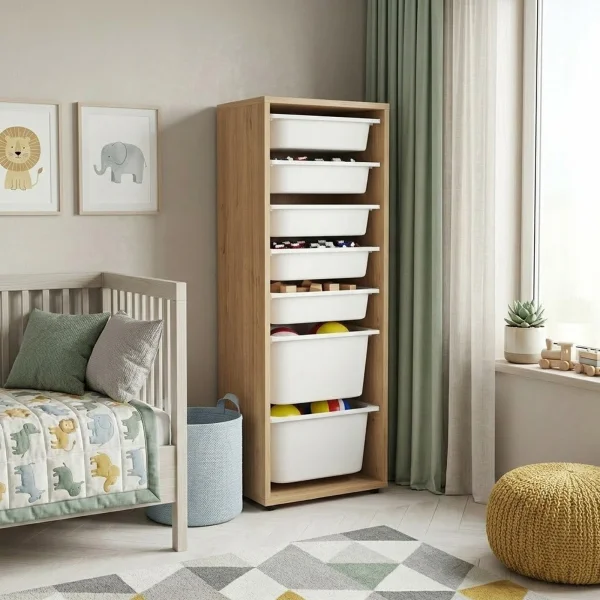 Cassettiera 45x125h cm colonna portagiochi multiuso rovere Fast Concordia