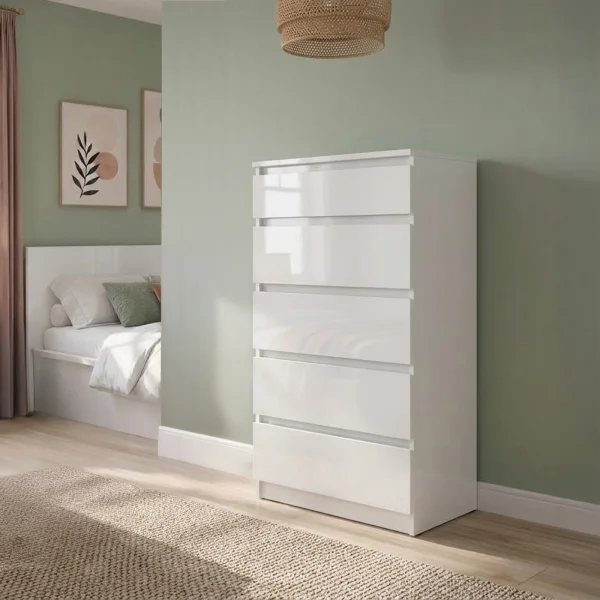 Cassettiera 50x115h cm 5 cassetti moderna bianco lucido Krea