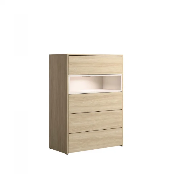 Cassettiera 80x111h cm 4 cassetti 1 vano a vista con led rovere beige cashmere Gabry