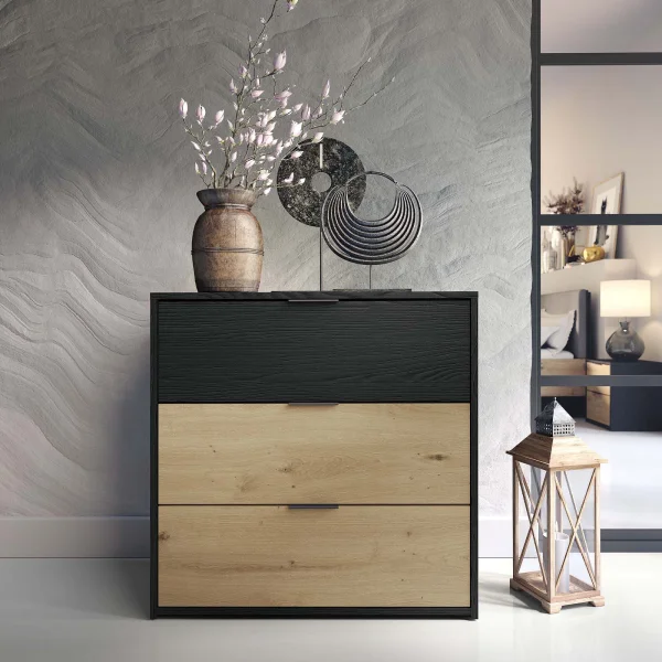 Cassettiera 80x79h cm 3 cassetti nero frassinato rovere Polinesia