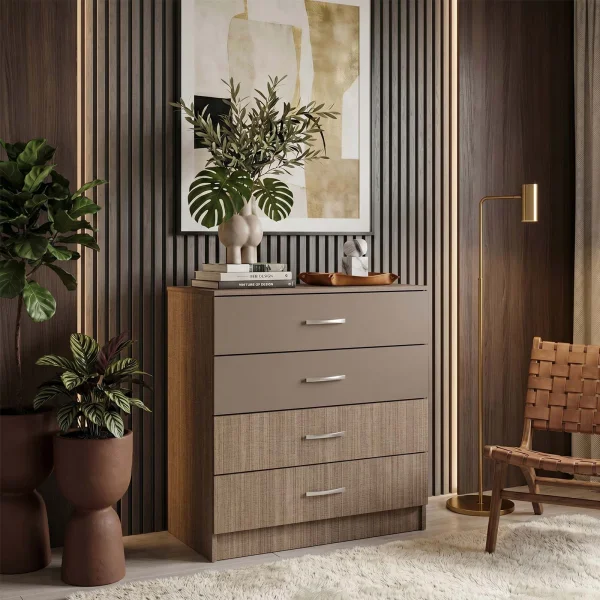 Cassettiera 80x91h cm 4 cassetti moderno rovere scuro marrone Cavour Gihome®