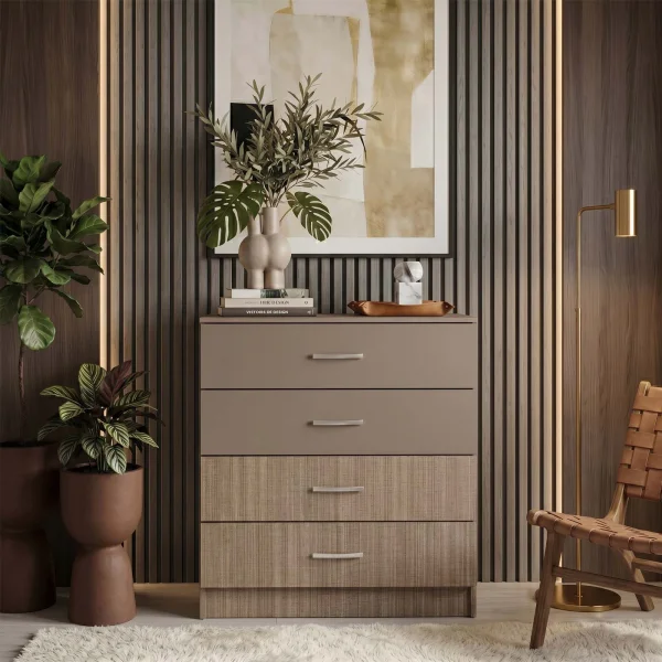 Cassettiera 80x91h cm 4 cassetti moderno rovere scuro marrone Cavour Gihome®