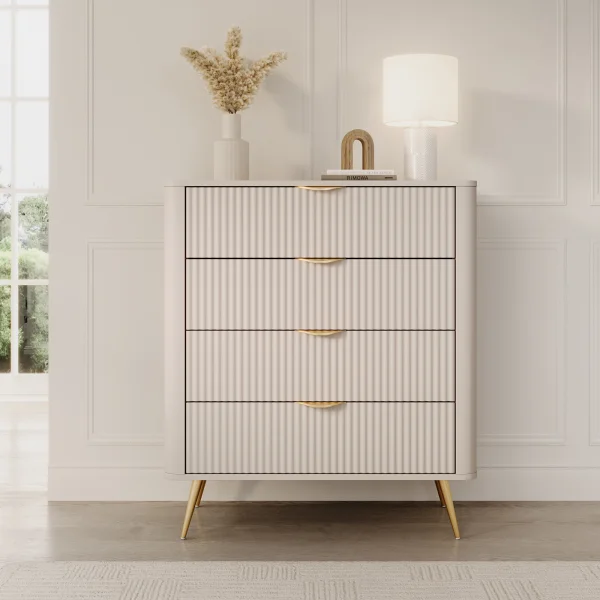 Cassettiera 88x101h cm 4 cassetti soggiorno beige cannettato Ramis