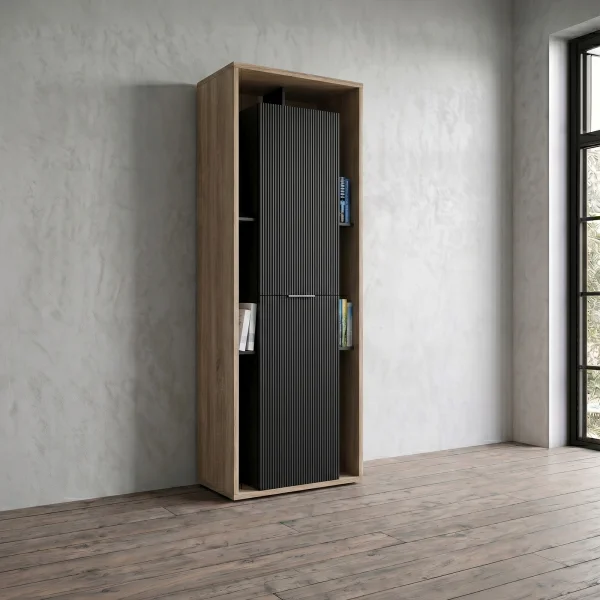 Colonna a terra 65x201h cm multiuso 2 ante cannettato rovere nero Savona