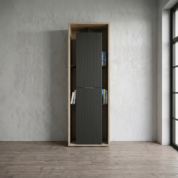Colonna a terra 65x201h cm multiuso 2 ante cannettato rovere nero Savona