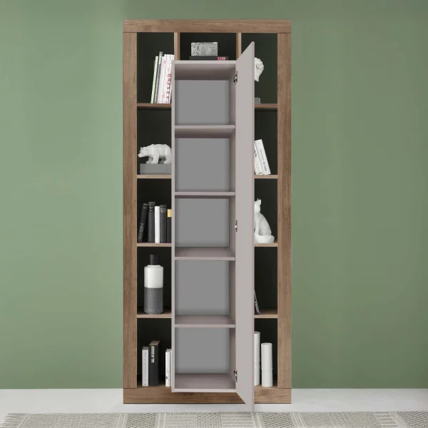 Colonna a terra 95x217h cm multiuso 1 anta beige cashmere rovere scuro Trilogy