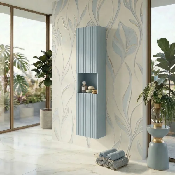 Colonna bagno sospesa 30x140h cm cannettato 2 ante azzurro Celestiale
