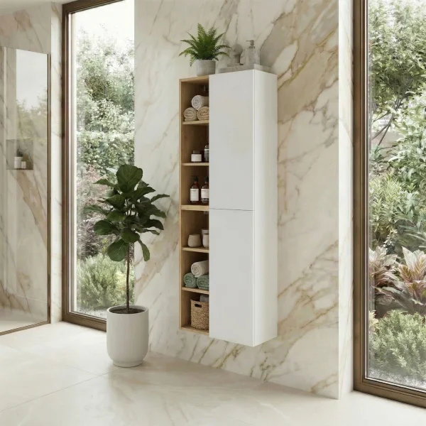 Colonna bagno sospesa 50x160h cm 2 ante bianco rovere Speranza