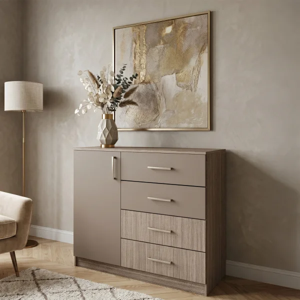 Comò 100x91h cm 1 anta con cassetti rovere scuro marrone Piero