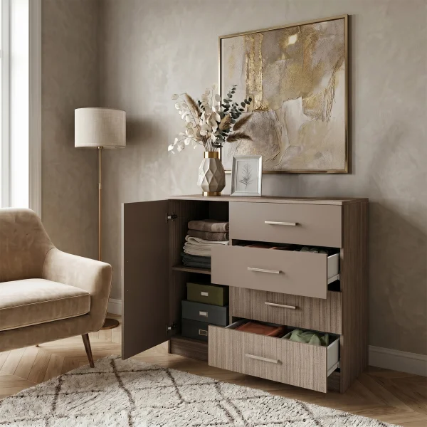 Comò 100x91h cm 1 anta con cassetti rovere scuro marrone Piero