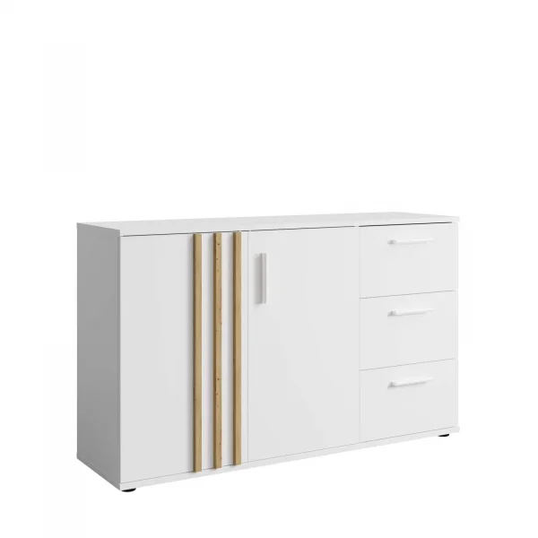Comò 120x73h cm 2 ante 3 cassetti cannettato bianco rovere Cinnamon