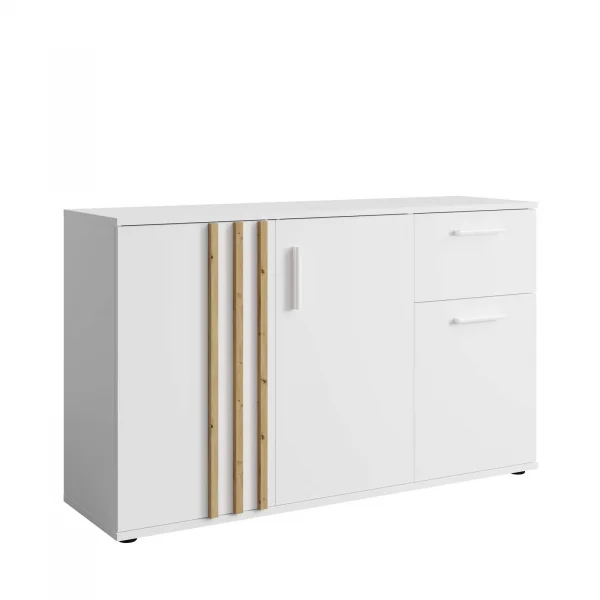 Comò 120x73h cm 3 ante 1 cassetto cannettato bianco rovere Cinnamon