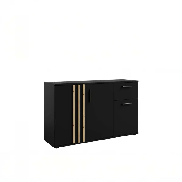 Comò 120x73h cm 3 ante 1 cassetto cannettato nero rovere Cinnamon
