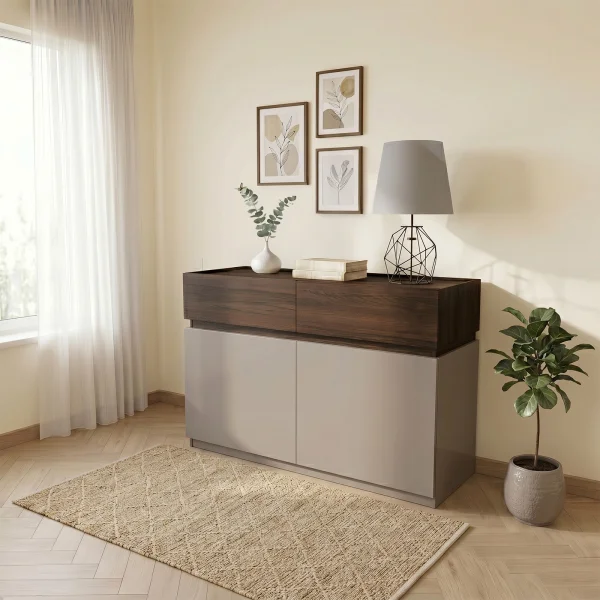 Comò 120x87h cm 2 cassetti 2 ante tortora noce Raymonda