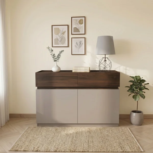 Comò 120x87h cm 2 cassetti 2 ante tortora noce Raymonda