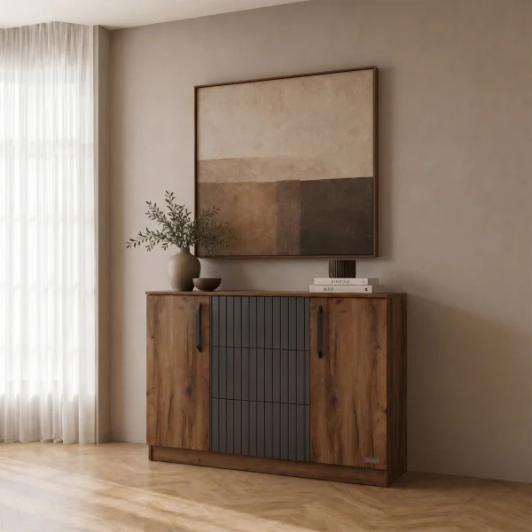 Comò 120x91h cm 2 ante 3 cassetti noce antracite Onice