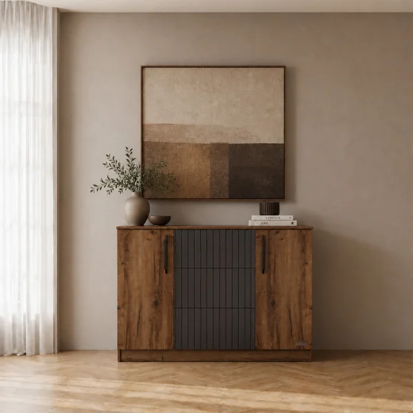 Comò 120x91h cm 2 ante 3 cassetti noce antracite Onice