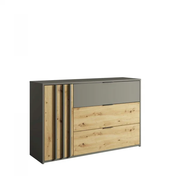 Comò 125x80h cm 1 anta 3 cassetti cannettato antracite rovere Garda