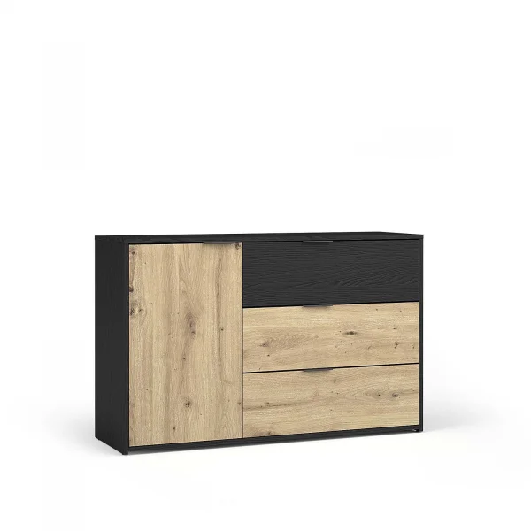 Comò 125x80h cm 1 anta e 3 cassetti nero frassinato rovere Polinesia