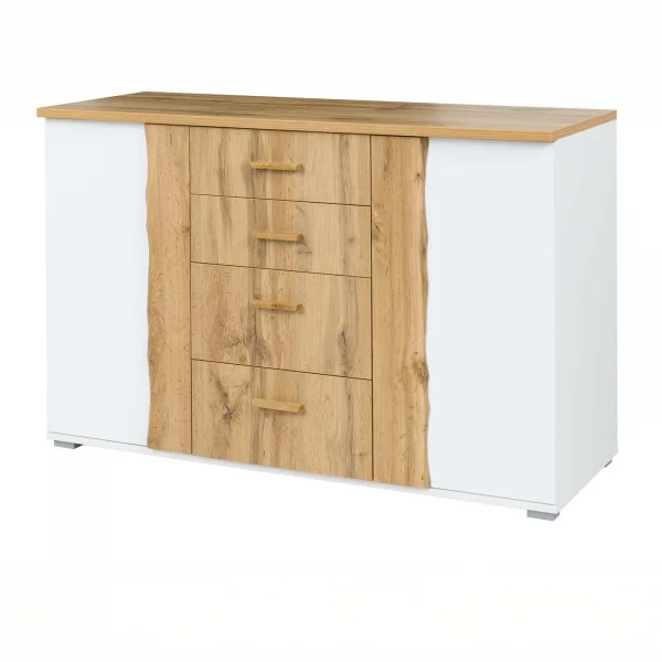 Comò 130x82h cm 2 ante 4 cassetti quercia bianco lucido Larry