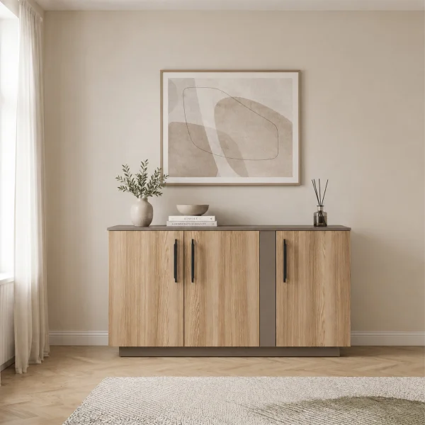 Comò 138x80h cm 3 ante moderno rovere tortora Amelia