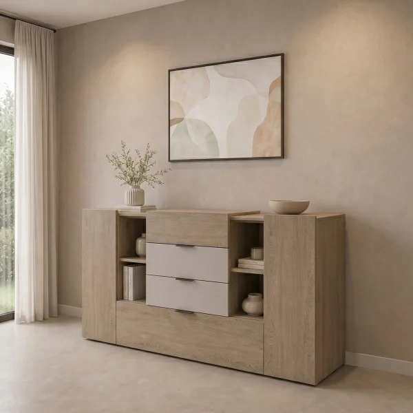 Comò 160x93h cm 2 ante 4 cassetti rovere tortora Pienza