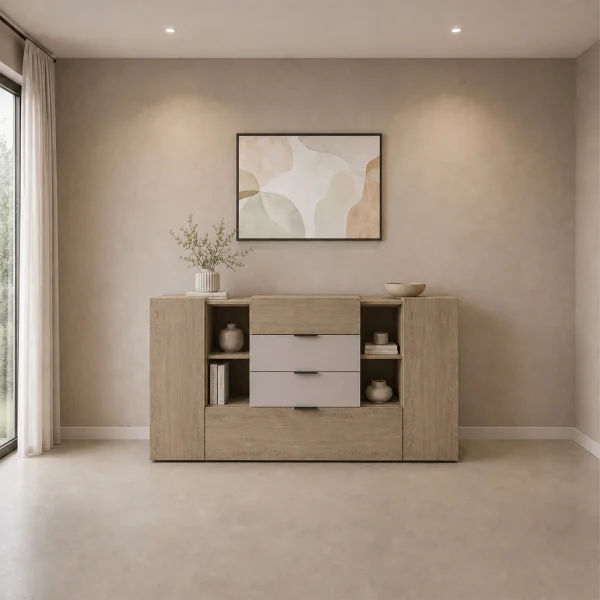 Comò 160x93h cm 2 ante 4 cassetti rovere tortora Pienza