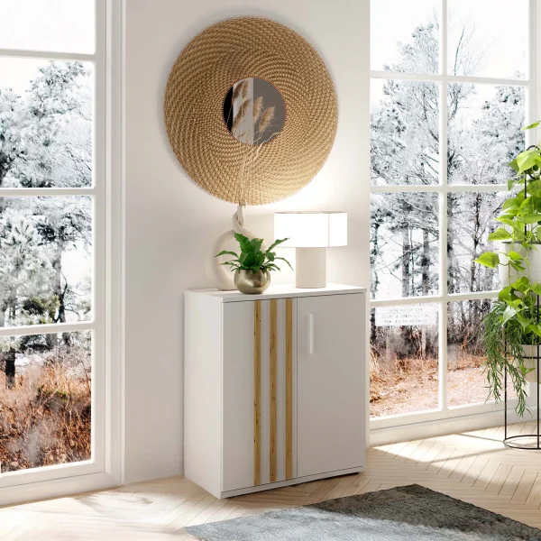 Comò 60x73h cm 2 ante cannettato bianco rovere Cinnamon