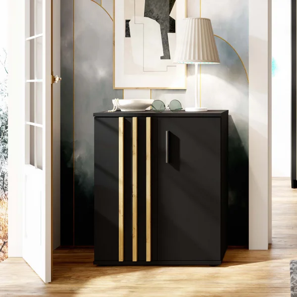 Comò 60x73h cm 2 ante cannettato nero rovere Cinnamon