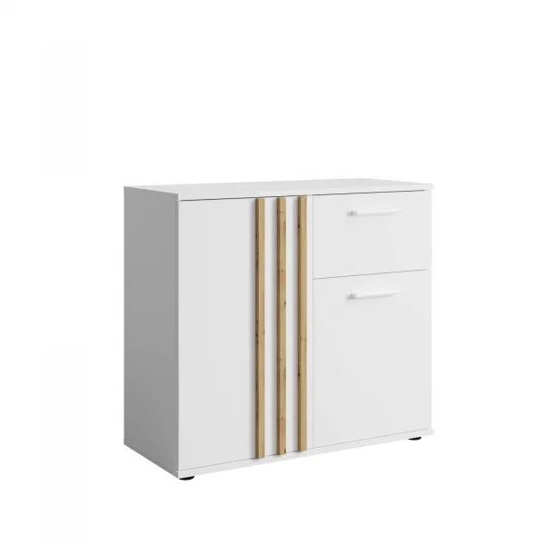 Comò 80x73h cm 2 ante 1 cassetto cannettato bianco rovere Cinnamon