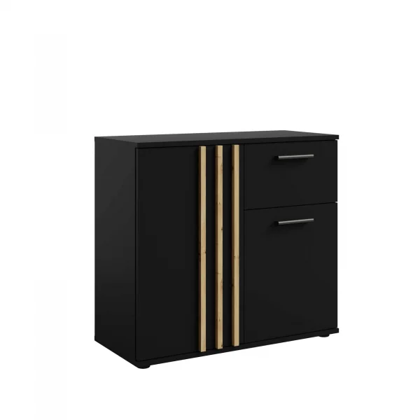 Comò 80x73h cm 2 ante 1 cassetto cannettato nero rovere Cinnamon