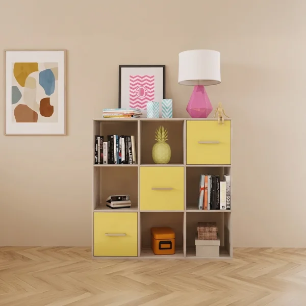 Comò libreria 122x122h cm con cassetti e vani a vista bianco frassinato giallo Bra