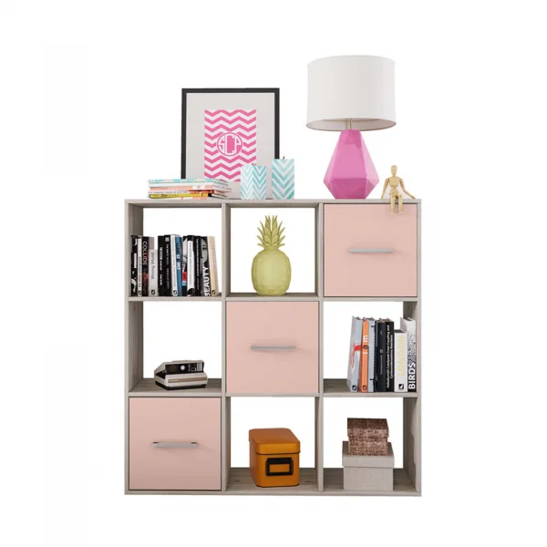 Comò libreria 122x122h cm con cassetti e vani a vista bianco frassinato rosa Bra