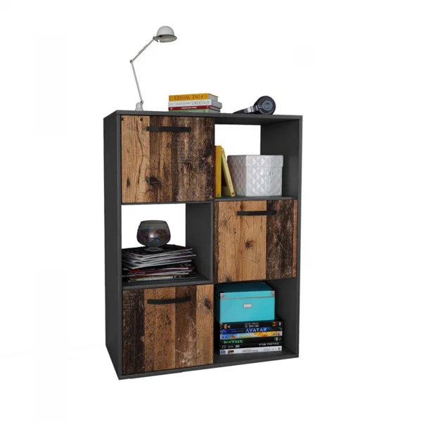 Comò libreria 80x106h cm 3 cassetti e 3 ripiani grafite rovere rustico Fada