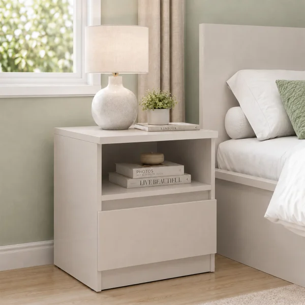 Comodino 45x51h cm 1 cassetto 1 vano a vista beige cashmere Krea