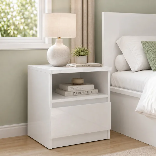 Comodino 45x51h cm 1 cassetto 1 vano a vista bianco lucido Krea