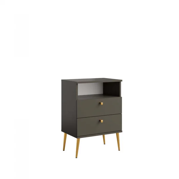 Comodino 50x70h cm 2 cassetti 1 vano a vista antracite Florinda