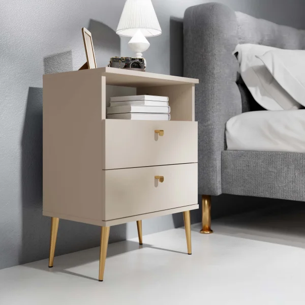 Comodino 50x70h cm 2 cassetti 1 vano a vista beige cashmere Florinda