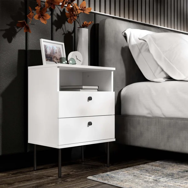 Comodino 50x70h cm 2 cassetti 1 vano a vista bianco Florinda