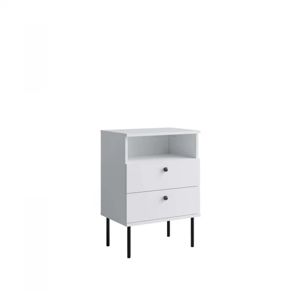 Comodino 50x70h cm 2 cassetti 1 vano a vista bianco Florinda
