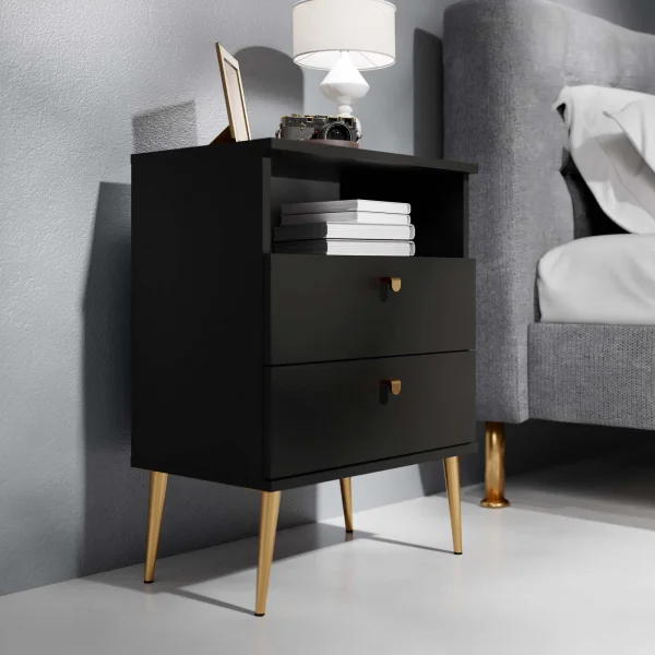 Comodino 50x70h cm 2 cassetti 1 vano a vista nero Florinda